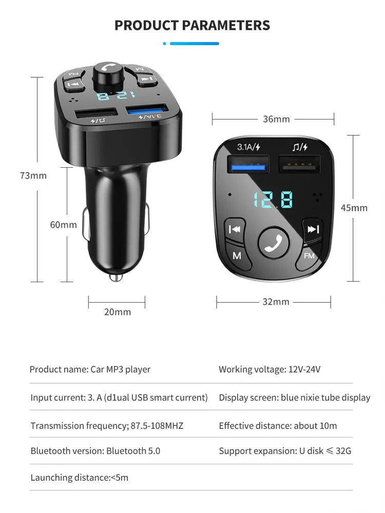 MP3 Voiture Écran + USB-C